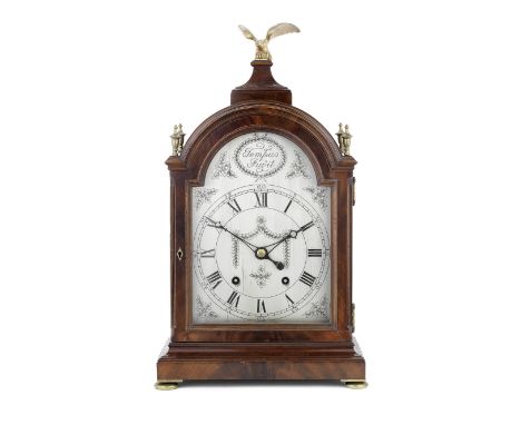 A 19th century and later mahogany and brass mounted  bracket clock in the George III stylethe arched case with swept pagoda t