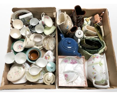 Assorted 20th century ceramics including Poole Dartmouth pottery fish jugs, various tea china, etc. (2 boxes) 