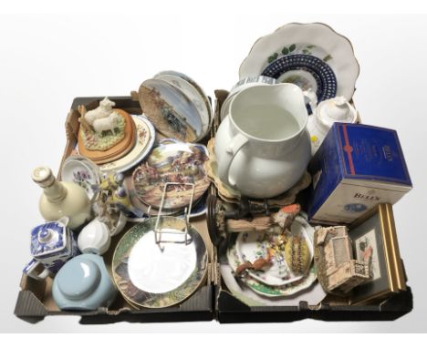 Assorted ceramics including Royal Doulton collectors plates depicting trains, wildlife, etc, lilliput lane figure of a church