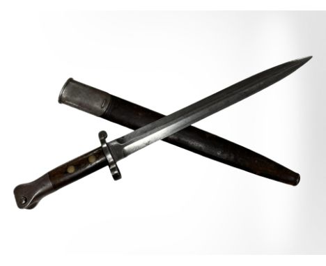 A British 1888 Mk I Lee Metford bayonet with blade stamped 'Sanderson Sheffield', with scabbard, blade 30cm long.
