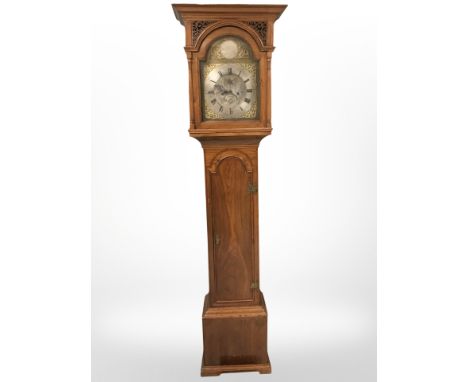 A 20th century walnut 30 hour longcase clock with pendulum and weight, with silvered dial signed John Dobie, Tanfield, height