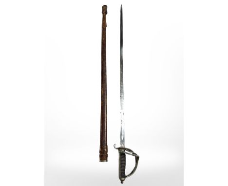 A British 1821 pattern Royal Artillery Officer's sword, 82cm engraved blade with George V cypher and Royal Artillery, steel 3