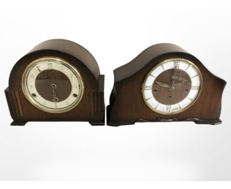 A Bentima Art Deco mantle clock plus another similar.