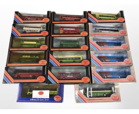 17 Exclusive First Editions 1:76 scale die-cast buses, all boxed.