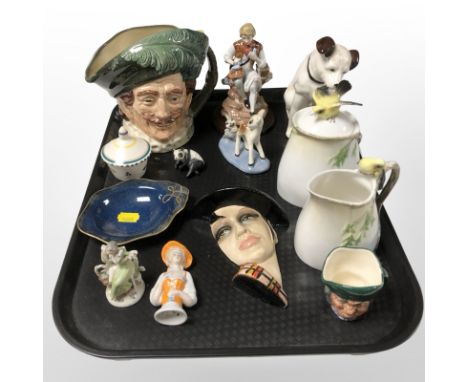 A group of ceramics including Graff porcelain milk jug and sugar pot surmounted by birds, Wallcharm plaster wall plaque, Pool