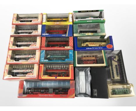 18 various 1:76 scale die-cast buses including Exclusive First Editions, Atlas Editions, Days Gone, etc., all boxed.