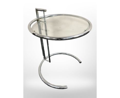 A Scandinavian chrome and glass circular lamp table, height 64 cm 