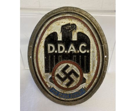 A German WWII style D.D.A.C (Automobile Club) car badge/plaque.  Approx. 7.5cm x 6cm.