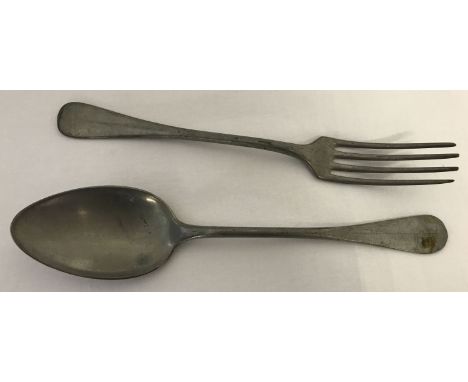 WWII style German DAF Deutsche Arbeits Front (Labour Front) factory canteen fork &amp; spoon. With engraved logo to the rever