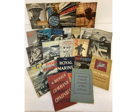 A collection of WWII Army, Navy and RAF booklets and pamphlets. To include: Bombers Command Continues, The Eight Army, Coasta
