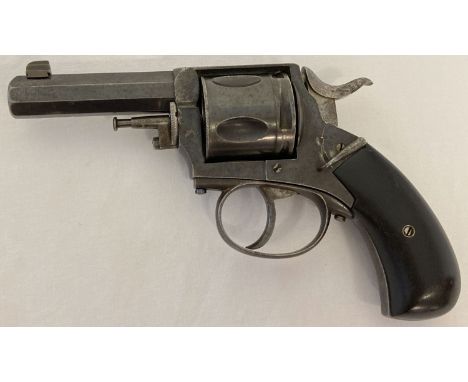 An antique .442 obsolete calibre British Bulldog revolver with ebonized wooden grip. A number of marks to gun. Crown top oval