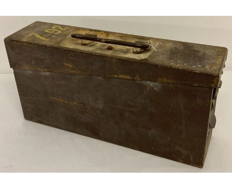 A WWII 7.92 German ammunition carry tin.  Approx. 17.5 x 35cm.