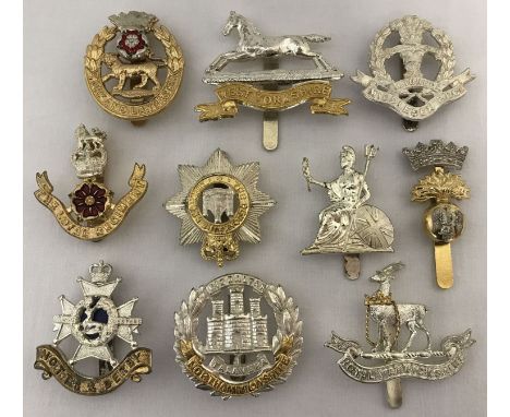 A collection of 10 assorted British Army officers cap badges. All with slider fixings to reverse. 