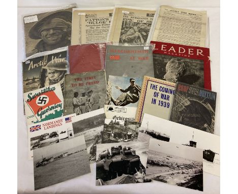 A quantity of assorted military booklets and ephemera. To include: The Army at War; Tunisia, Roof Over Britain, Merchantmen a