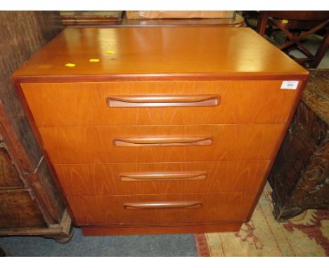 A RETRO TEAK G-PLAN STYLE FOUR DRAWER CHEST OF DRAWERS H-75 CM