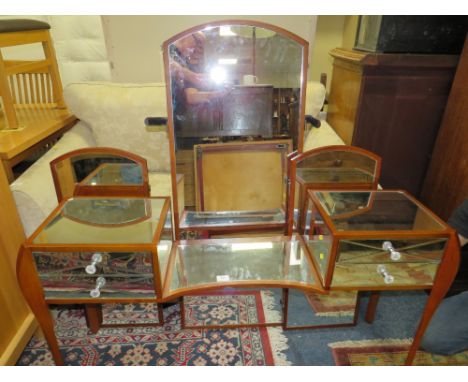 A LAURA ASHLEY&nbsp;CHERRYWOOD STYLE MIRRORED PANEL DRESSING TABLE WITH TRIPLE MIRROR AND DIAMOND EFFECT HANDLES TOGETHER WIT