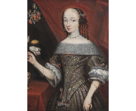 Deutsche Schule17./18. Jhdt.26 x 19,5 cmPortrait der "Maria Anna Francisca, Vxor Iohann Georgy Iobst (...)". Öl/Holz, rücksei