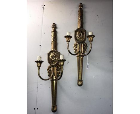A pair of resin double lamp wall lights in good condition, Length 69cm COLLECT ONLY