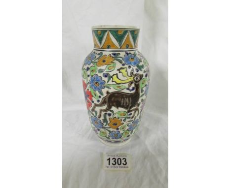 A Vintage hand crafted Greek vase by Neofitou Keramik Faliraki-Rodos (Rhodes), 8" high, heavily decorated with colourful flow