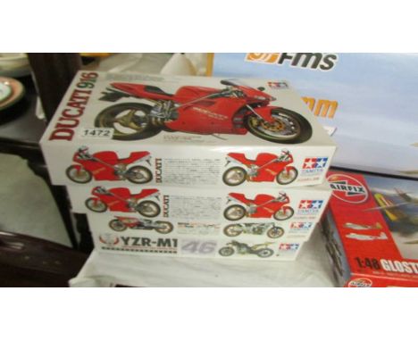 4 Tamiya 1/12 scale motorcycle model kits, 2 Ducatti, 1 Hamond, 1 Yamaha, 1 started, other 3 sealed. completeness unknown.*CO