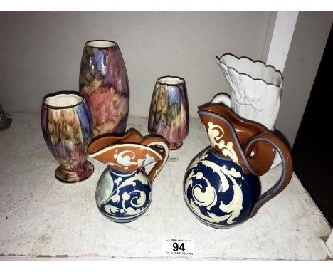 3 Old Court Ware vintage hand painted lustre ware vases by J Fryer &amp; Son, a large &amp; small antique Aller Vases with a 