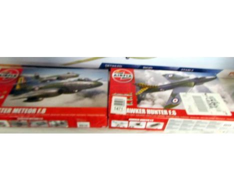 Two Airfix 1:48 A09182, A09185 model kits, Gloucester Meteor F.8 and Hawker Hunter F.6.