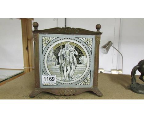 A square planter inset with four Minton tiles featuring Shakespeare scenes. The Shakespeare tiles are from the Minton Shakesp