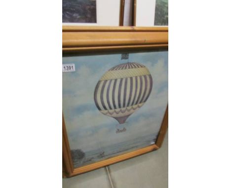 A framed and glazed print entitled "Lord Meredith's sporting balloon".