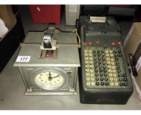 A National time recorder clocking in clock &amp; Adros adding machine