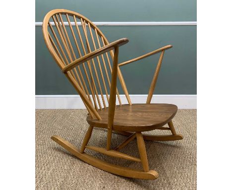 MID-CENTURY ERCOL 315 GRANDFATHER ROCKING CHAIR, solid elm and beech, blue label, 95cms (h)Provenance: private collection Swa