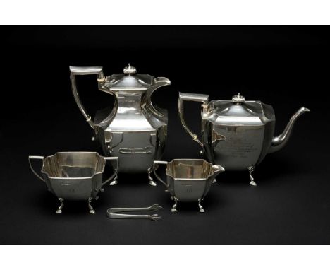 GEORGE V SILVER FOUR PIECE SILVER TEASET, Sheffield 1929, comprising teapot, water jug, sucrier, cream jug together with silv