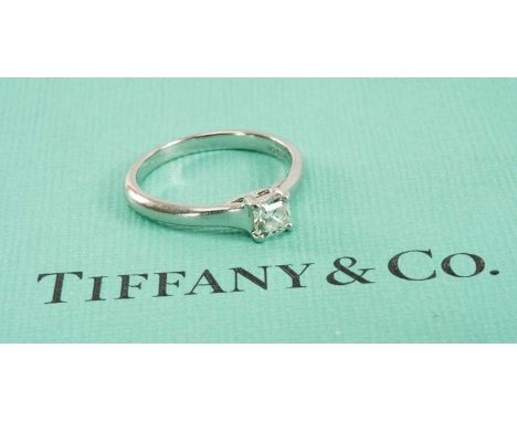 TIFFANY PLATINUM & SOLITAIRE DIAMOND RING, the square mixed cut stone of 0.28cts, with Tiffany COA stating colour clarity IF,