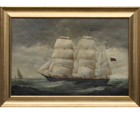 19TH C BRITISH SCHOOL oil on canvas - portrait of the barque 'Beltiste' in choppy seas, 50 x 75cmsProvenance: private collect