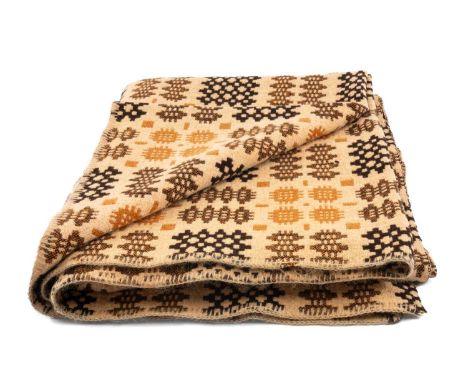 TRADITIONAL WELSH TAPESTRY BLANKET, wool, possibly Caernarfon pattern, woven in caramel, black & orange 188 x 218cmsProvenanc