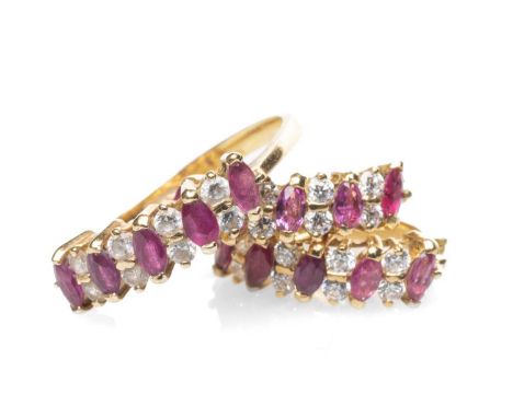 18CT GOLD RUBY & WHITE GEMSTONE RING together with a similar pair of earrings, 7.4gms gross (3)Provenance: private collection