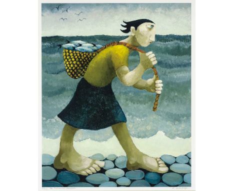 MURIEL DELAHAYE limited edition print 22/275 - titled in border 'The Fisherman's daughter, signed in pencil, 47 x 39cmsProven