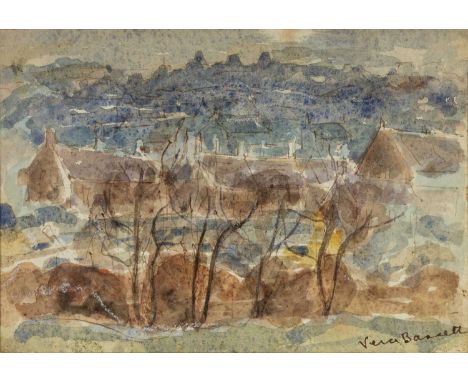 ‡ VERA BASSETT (Welsh, 1912-1997) watercolour - Ty Groes near Ammanford, signed, inscribed verso and dated 1967, 12 x 17.5cms