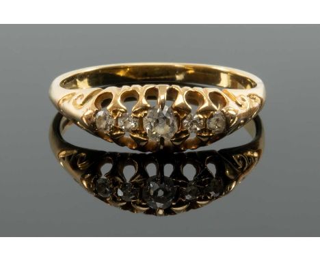 18CT GOLD FIVE STONE DIAMOND RING, having five old cut graduated stones, ring size P 1/2, 2.6gmsProvenance: private collectio