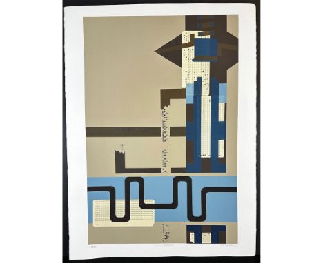 Screenprint with Hand Collage paper with holes titled Modern Collage 1 Signed on the bottom left numbered 128/250. Sight size