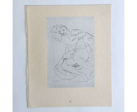 Antique original Art Nouveau collotype on thick laid paper featuring a Lying Nude after Vienna Secession member and Symbolist
