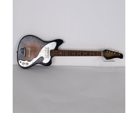 1960s Ibanez Zenon Teisco sunburst electric guitar with gold foil pickups. C profile neck and very thin and low fretwire typi