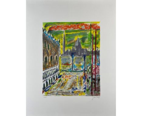 Lithograph titled Paris Signed lower right numbered EA Sight size 25.5" x 30"Condition: Age related wear.