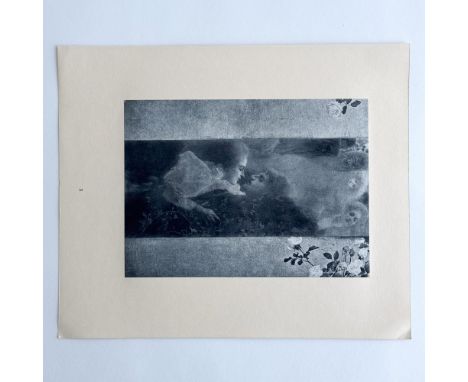 Antique original Art Nouveau collotype on thick laid paper featuring Love (Liebe) after Vienna Secession member and Symbolist