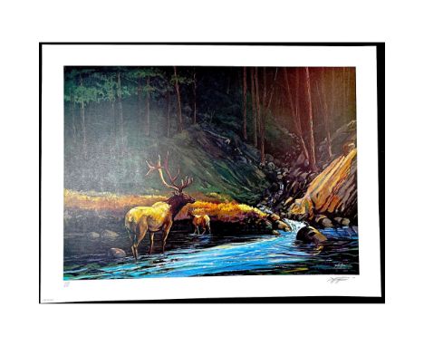 Lithograph titled The Old Bull. Signed lower right numbered 159/500. Year 1977 Sight size 32" x 24". 