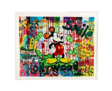 Visually stunning original mixed media on canvas entitled Mr. Dollar Bill by Russian Neo-Pop and Street artist Nastya Rovensk
