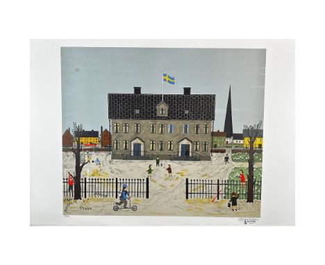 Lithograph titled Magnus on His Way To School Signed lower right numbered 219/285. Sight size 29.5" x 20.5"