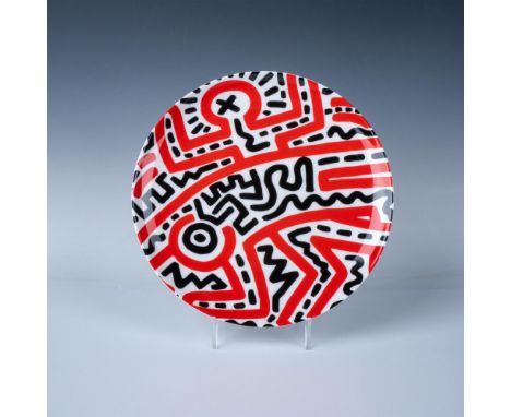 Fine bone china plate designed with black and red outlines and geometric shapes. Part of The 2021 Artist Plate Project to ben