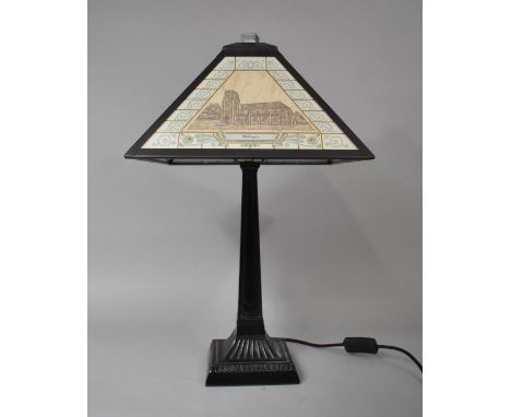 A Modern Metal Table Lamp with Shade Depicting Buildings in and Around Wellington, 57cm high 