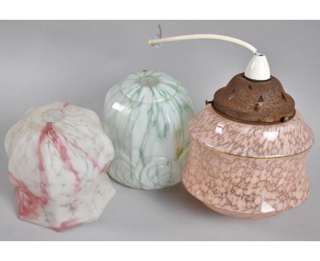 A Collection of Three Mid 20th Century Glass Light Shades, One with Fitting 