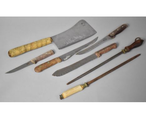 A Collection of Vintage Butchery Knives and a Cleaver 